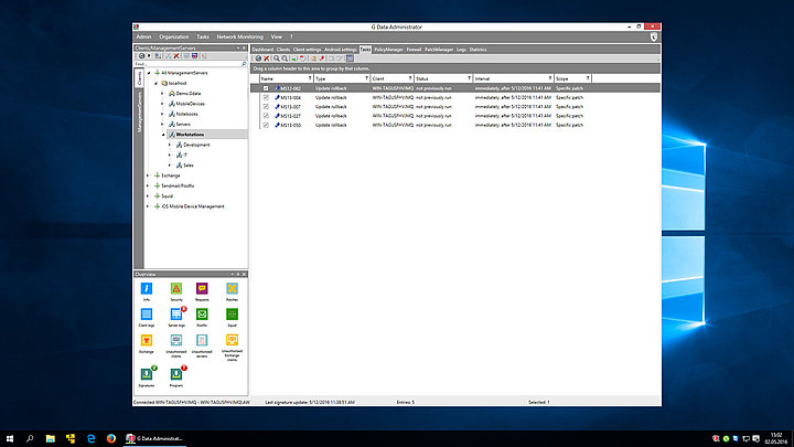 Screenshot G DATA Patch Management – Lista de ordens de restauração
