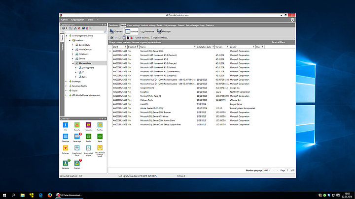 Screenshot G DATA Patch Management – Visão geral do software instalado